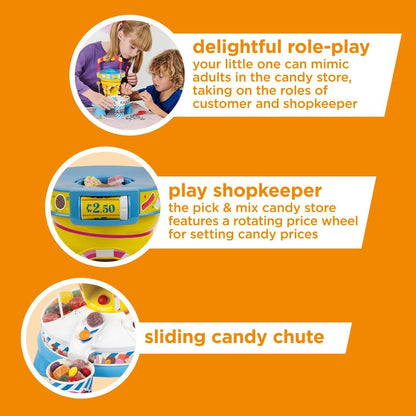 Casdon Pick & Mix Candy Store | Interactive Sweet Shop Set For Children 3+ | Rotating Price Wheel, Play Money & Real Sweets Included!