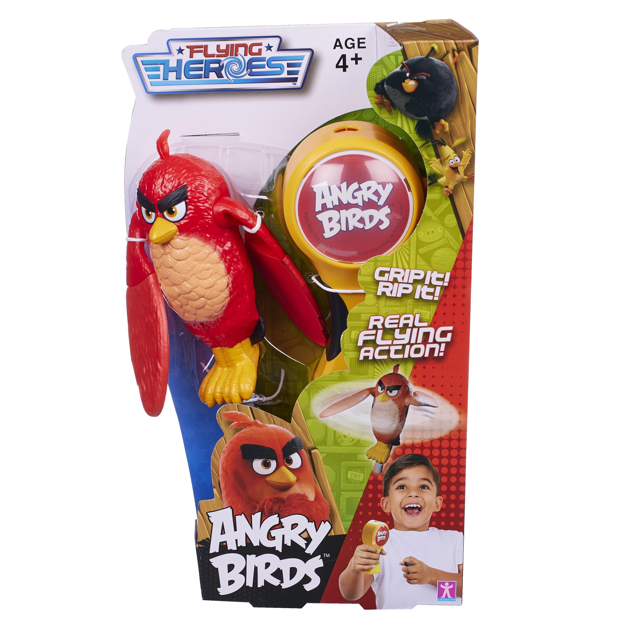 Character Options Flying Heroes Angry Birds action toy. Grip It and Rip It! Real flying action! Pull the ripcord and watch it fly. Boys aged 4+, Red