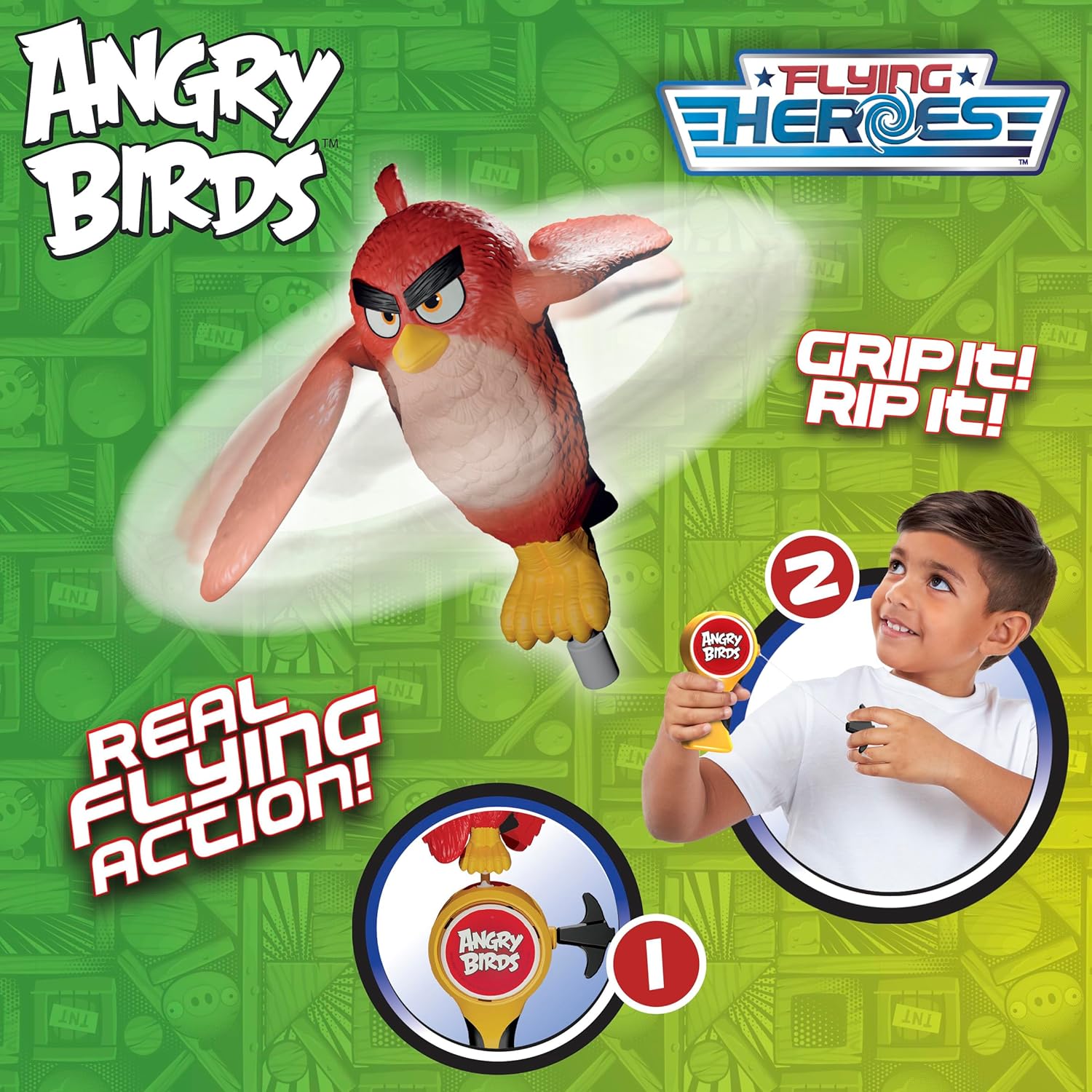 Character Options Flying Heroes Angry Birds action toy. Grip It and Rip It! Real flying action! Pull the ripcord and watch it fly. Boys aged 4+, Red