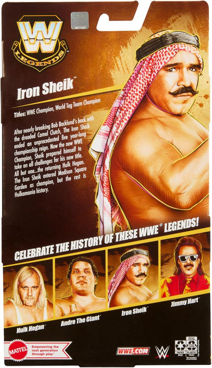 Mattel WWE Figur Iron Sheik Elite Collection Legende, austauschbare Hände und Zubehör, Truefx-Technologie, 25 Gelenke, zum Sammeln, Spielzeug für Kinder, ab 3 Jahren, HVF57, HVF57