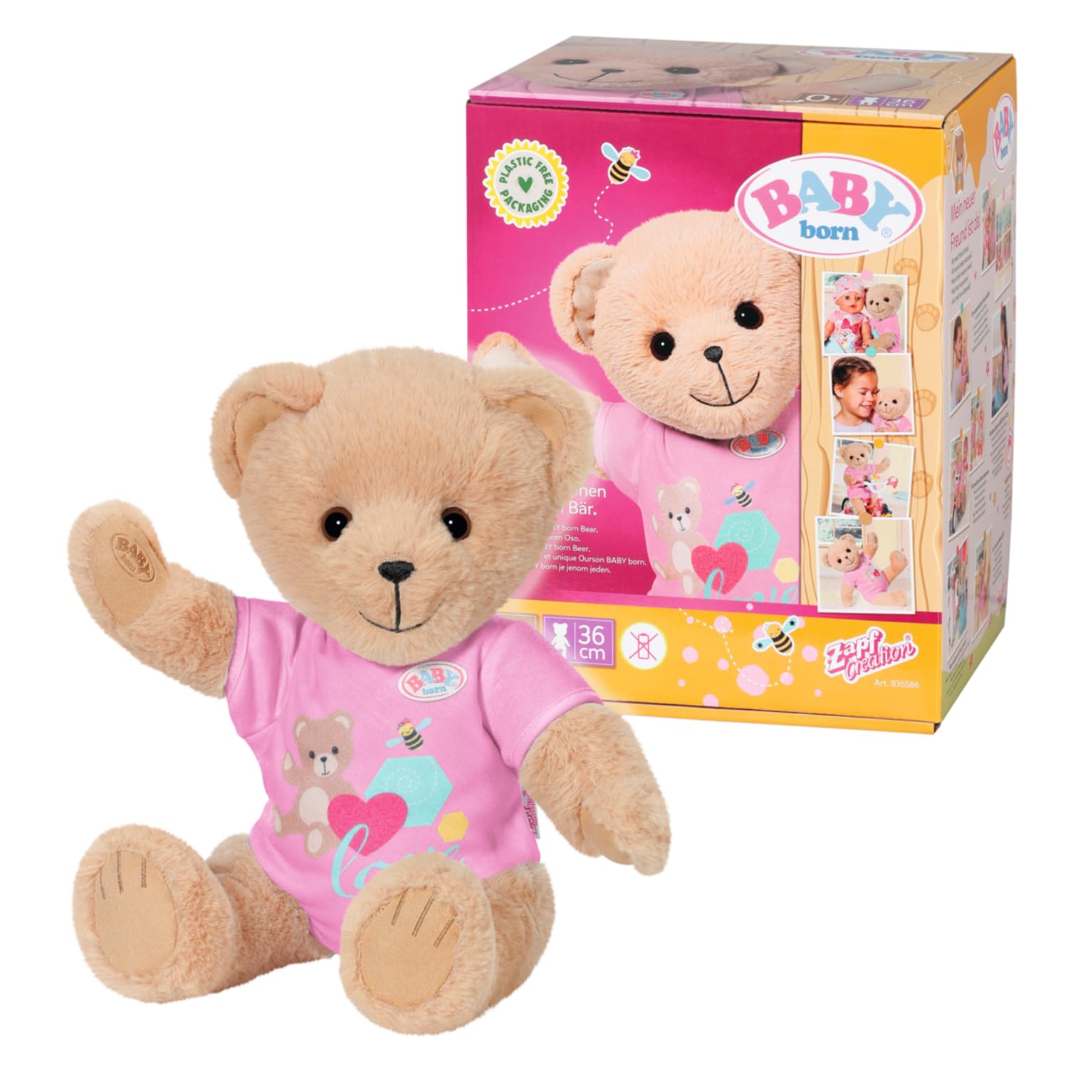 BABY born Bär, Teddy Kuscheltier mit pinkem Strampler und beweglichen Armen und Beinen, 835586 Zapf Creation