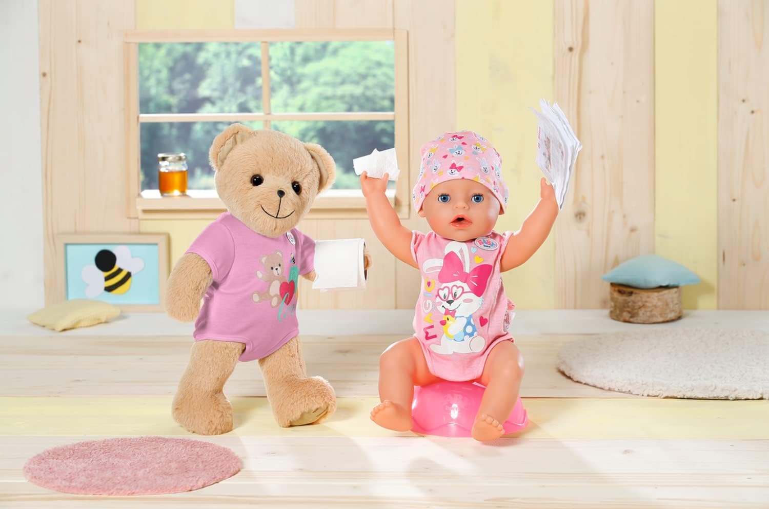BABY born Bär, Teddy Kuscheltier mit pinkem Strampler und beweglichen Armen und Beinen, 835586 Zapf Creation