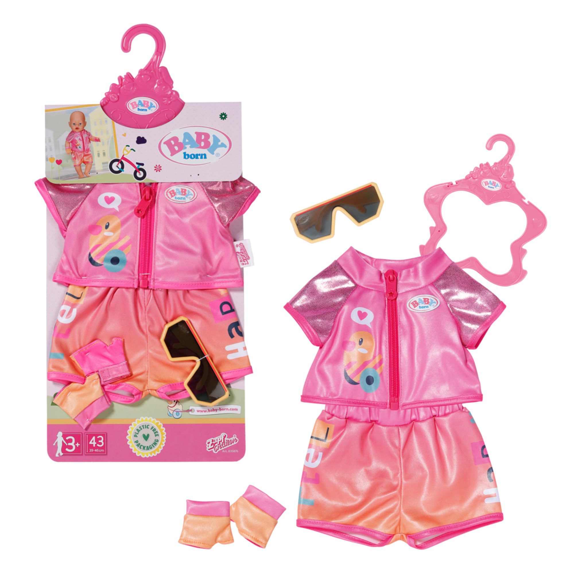 BABY born Fahrrad-Kleidung mit Brille und Handschuhen für 43 cm Puppen, 835876 Zapf Creation