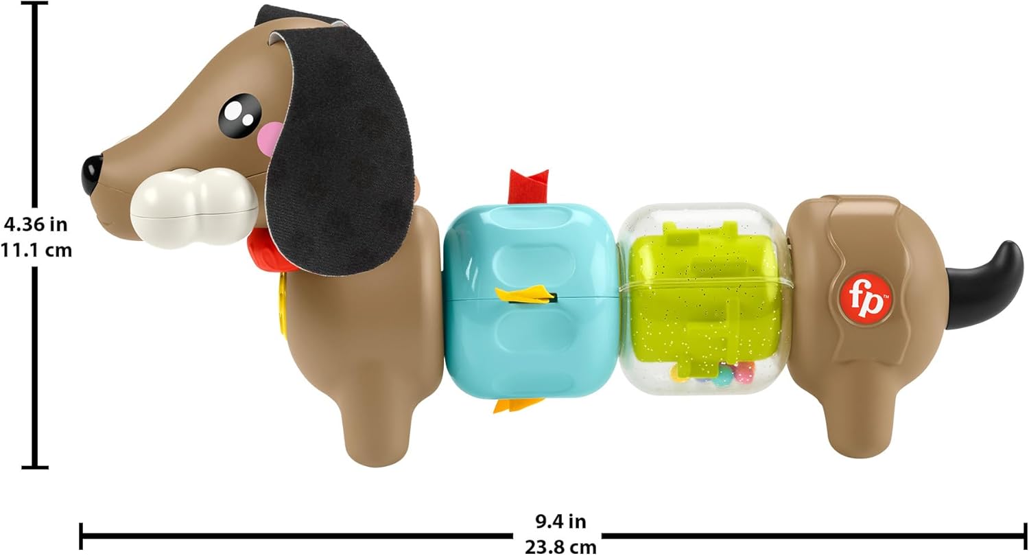 Fisher-Price Baby Sensory Toy FP Pets Click & Spin Activity Pup with Fine Motor Activities for Infants Ages 6+ Months, HTW91