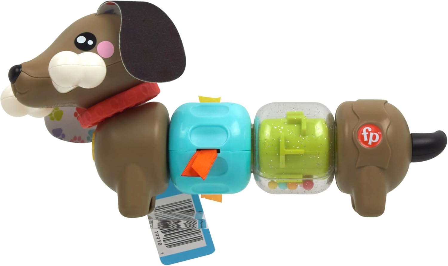 Fisher-Price Baby Sensory Toy FP Pets Click & Spin Activity Pup with Fine Motor Activities for Infants Ages 6+ Months, HTW91