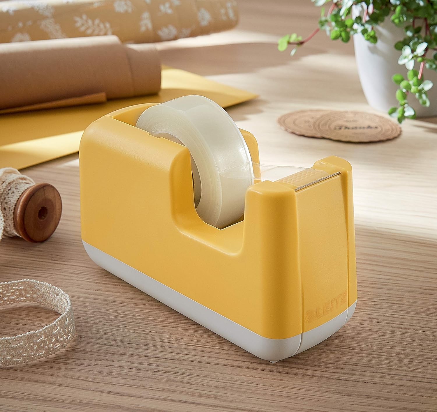 Leitz Tape Dispenser, Heavy Base With Tape, Cosy Range, Warm Yellow, 53670019
