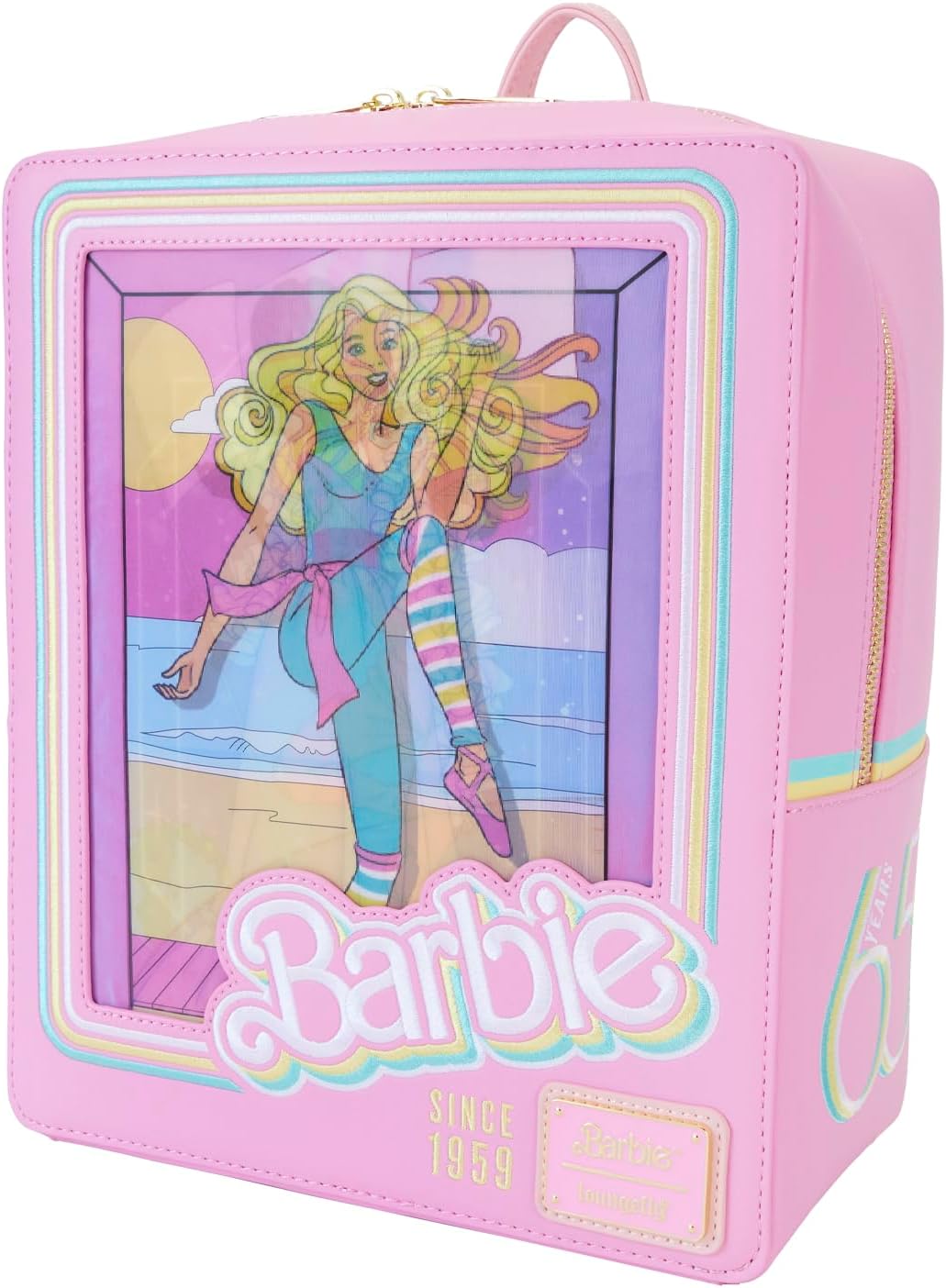 Loungefly Barbie 65th Anniversary Doll Box Triple Lenticular Mini Backpack, Multi, Mini