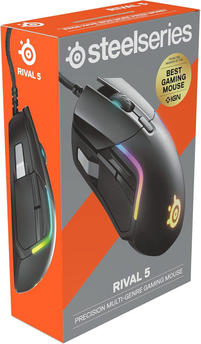 SteelSeries Rival 5 - Gaming Mouse – FPS, MOBA, MMO, Battle Royale – 18,000 CPI TrueMove Air Optical Sensor – 9 Programmable Buttons – 85 g Competitive Weight, Black