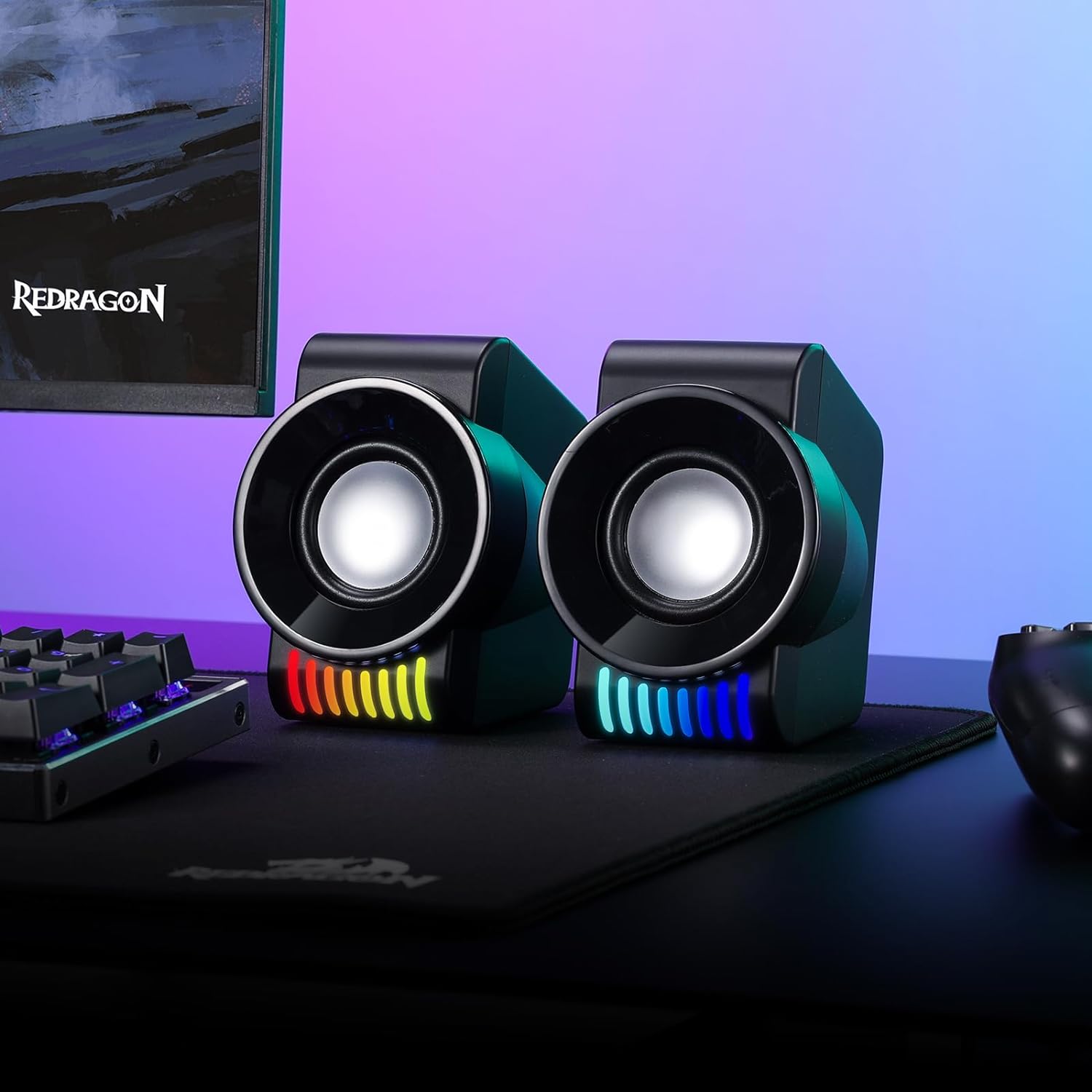 Redragon GS514 PC Gaming Speaker, 2.0 Channel Stereo Desktop Computer Speaker with Dynamic RGB, Quality Bass and Crystal Clear Sound, USB Powered with a 3.5mm Connector