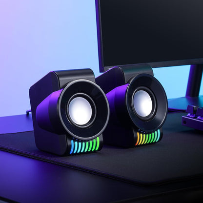 Redragon GS514 PC Gaming Speaker, 2.0 Channel Stereo Desktop Computer Speaker with Dynamic RGB, Quality Bass and Crystal Clear Sound, USB Powered with a 3.5mm Connector