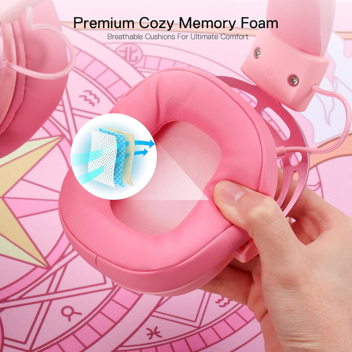 Redragon H376 Aurora Wired Gaming Headset, Virtual 7.1 Surround Sound, 40mm Drivers, in-line Control with EQ Mode, Over-Ear Headphones Works for PC/PS5/XBOX/NS, Pink