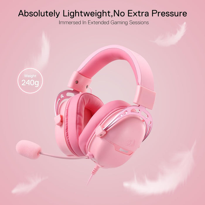 Redragon H376 Aurora Wired Gaming Headset, Virtual 7.1 Surround Sound, 40mm Drivers, in-line Control with EQ Mode, Over-Ear Headphones Works for PC/PS5/XBOX/NS, Pink
