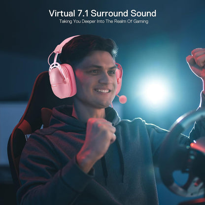 Redragon H376 Aurora Wired Gaming Headset, Virtual 7.1 Surround Sound, 40mm Drivers, in-line Control with EQ Mode, Over-Ear Headphones Works for PC/PS5/XBOX/NS, Pink