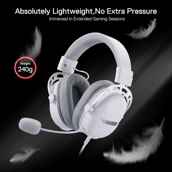 Redragon H376 Aurora Wired Gaming Headset, Virtual 7.1 Surround Sound, 40mm Drivers, in-line Control with EQ Mode, Over-Ear Headphones Works for PC/PS5/XBOX/NS, White