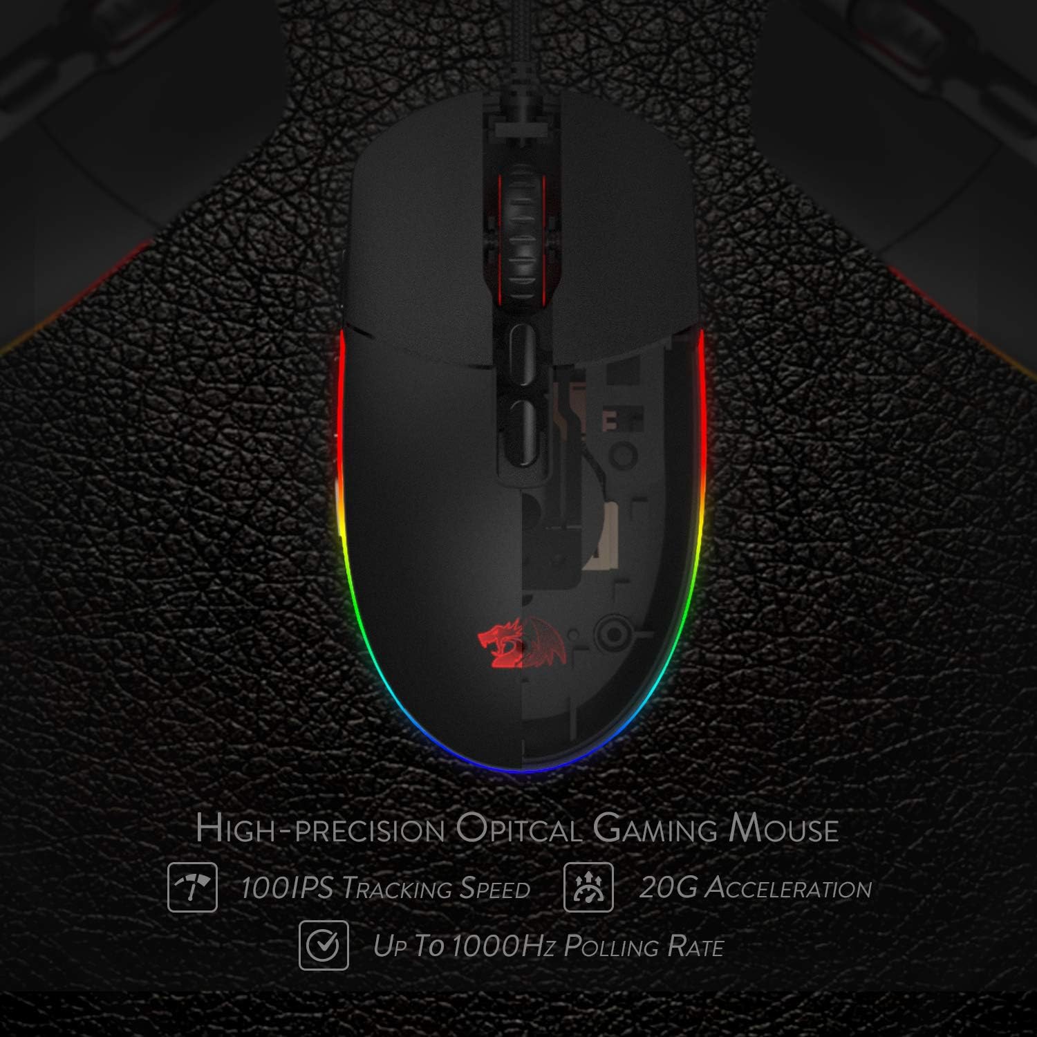 Redragon M719 Invader Wired Optical Gaming Mouse, 7 Programmable Buttons, RGB Backlit, 10,000 DPI, Ergonomic PC Computer Gaming Mice with Fire Button