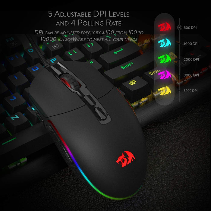 Redragon M719 Invader Wired Optical Gaming Mouse, 7 Programmable Buttons, RGB Backlit, 10,000 DPI, Ergonomic PC Computer Gaming Mice with Fire Button