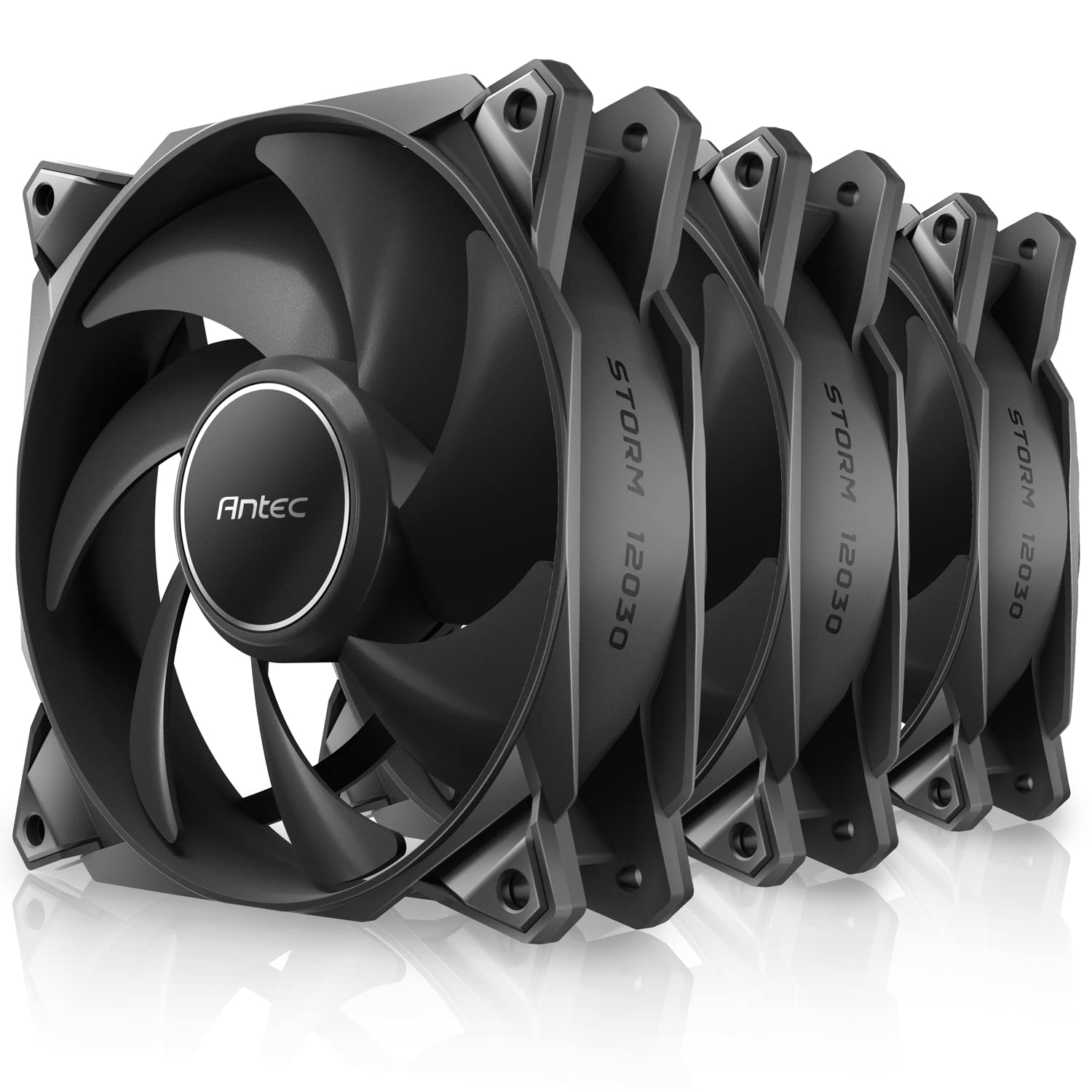 Antec 30mm Thickness Fans, 120mm x 30mm Case Fans, PWM Fans, 2200RPM, 80.47CFM, 2.95mmH₂O, 4 Pin PWM Connector, 120mm Fan, Storm T3 Series 3 Packs 120mm-30mm Black-120 3pcs