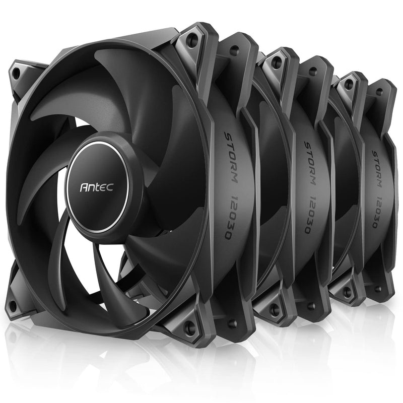 Antec 30mm Thickness Fans, 120mm x 30mm Case Fans, PWM Fans, 2200RPM, 80.47CFM, 2.95mmH₂O, 4 Pin PWM Connector, 120mm Fan, Storm T3 Series 3 Packs 120mm-30mm Black-120 3pcs