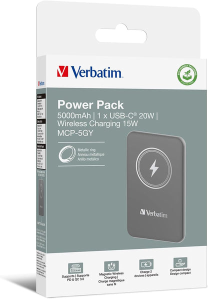 Charge 'n' Go Magnetic Wireless Power Bank 5000 Grey