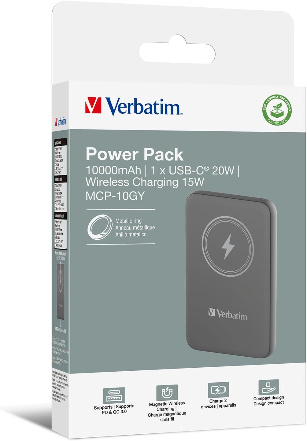 Charge 'n' Go Magnetic Wireless Power Bank 10000 Grey