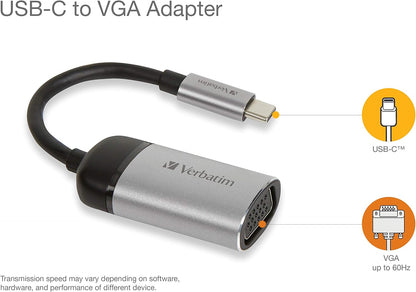 Verbatim USB-C to VGA Adapter - For Connecting USB-C Laptops and MacBooks to VGA Displays, Includes 10 cm USB-C Cable, silver