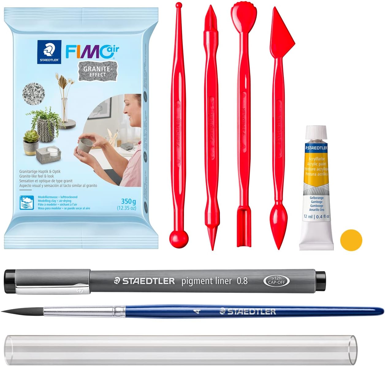 STAEDTLER 81 Set 06 FIMOair Air-Drying Modelling Clay - Halloween Decoration Craft Set with Modelling Tools and Accessories (Set of 9 Pieces, Including 350g Granite-Effect Clay Block