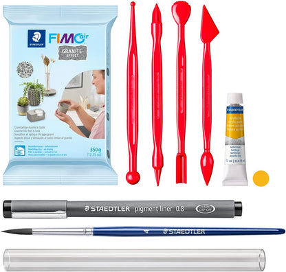STAEDTLER 81 Set 06 FIMOair Air-Drying Modelling Clay - Halloween Decoration Craft Set with Modelling Tools and Accessories (Set of 9 Pieces, Including 350g Granite-Effect Clay Block