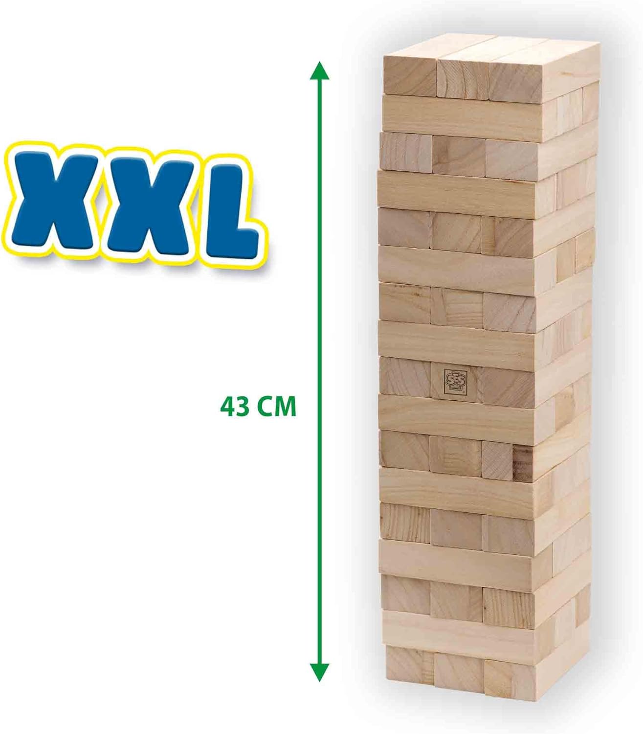 SES Creative 02313 - Tumbling tower XXL, big wooden blocks, fun skill game for children 5 years
