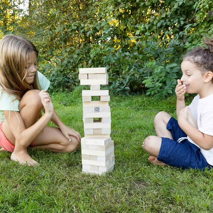 SES Creative 02313 - Tumbling tower XXL, big wooden blocks, fun skill game for children 5 years