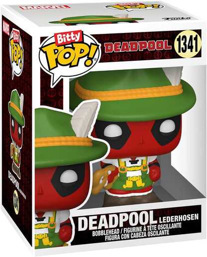 Funko Bitty Pop! Deadpool (Backyard Griller), Deadpool (Clown), Deadpool (Bedtime), and a mystery Bitty Pop! figure - 0.9 Inch (2.2 Cm) Collectable - Stackable Display Shelf Included
