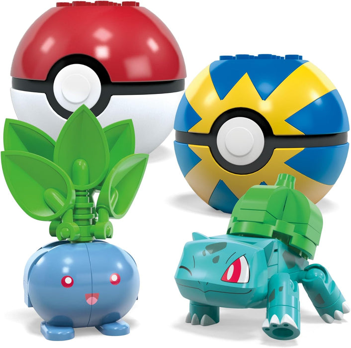 MEGA Pokémon Building Toys Set Grass-Type Trainer Team with 118 Pieces, 4 Poseable Character, 2 Inches Tall, for Kids