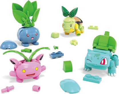 MEGA Pokémon Building Toys Set Grass-Type Trainer Team with 118 Pieces, 4 Poseable Character, 2 Inches Tall, for Kids, HWR77