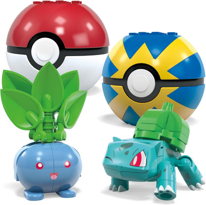 MEGA Pokémon Building Toys Set Grass-Type Trainer Team with 118 Pieces, 4 Poseable Character, 2 Inches Tall, for Kids, HWR77