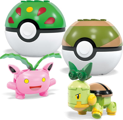 MEGA Pokémon Building Toys Set Grass-Type Trainer Team with 118 Pieces, 4 Poseable Character, 2 Inches Tall, for Kids, HWR77