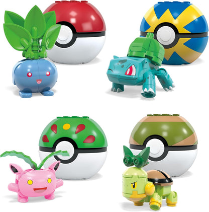 MEGA Pokémon Building Toys Set Grass-Type Trainer Team with 118 Pieces, 4 Poseable Character, 2 Inches Tall, for Kids, HWR77
