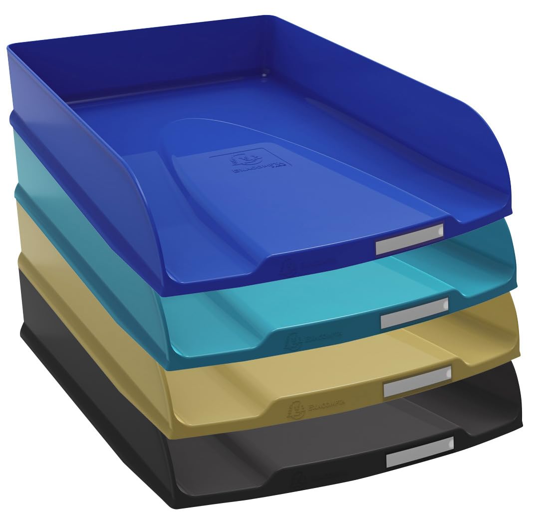Exacompta Combo STYLI Neo Deco 111505SETD Letter Trays Recycled Plastic DIN A4+ Ideal Letter Trays for Your Organisation. Stackable Storage Baskets Blue Angel Assorted Colours
