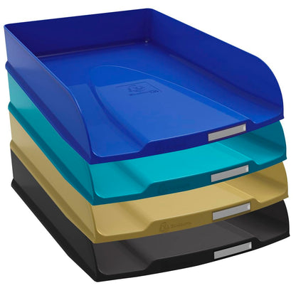 Exacompta Combo STYLI Neo Deco 111505SETD Letter Trays Recycled Plastic DIN A4+ Ideal Letter Trays for Your Organisation. Stackable Storage Baskets Blue Angel Assorted Colours