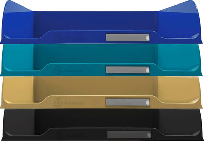 Exacompta Combo STYLI Neo Deco 111505SETD Letter Trays Recycled Plastic DIN A4+ Ideal Letter Trays for Your Organisation. Stackable Storage Baskets Blue Angel Assorted Colours