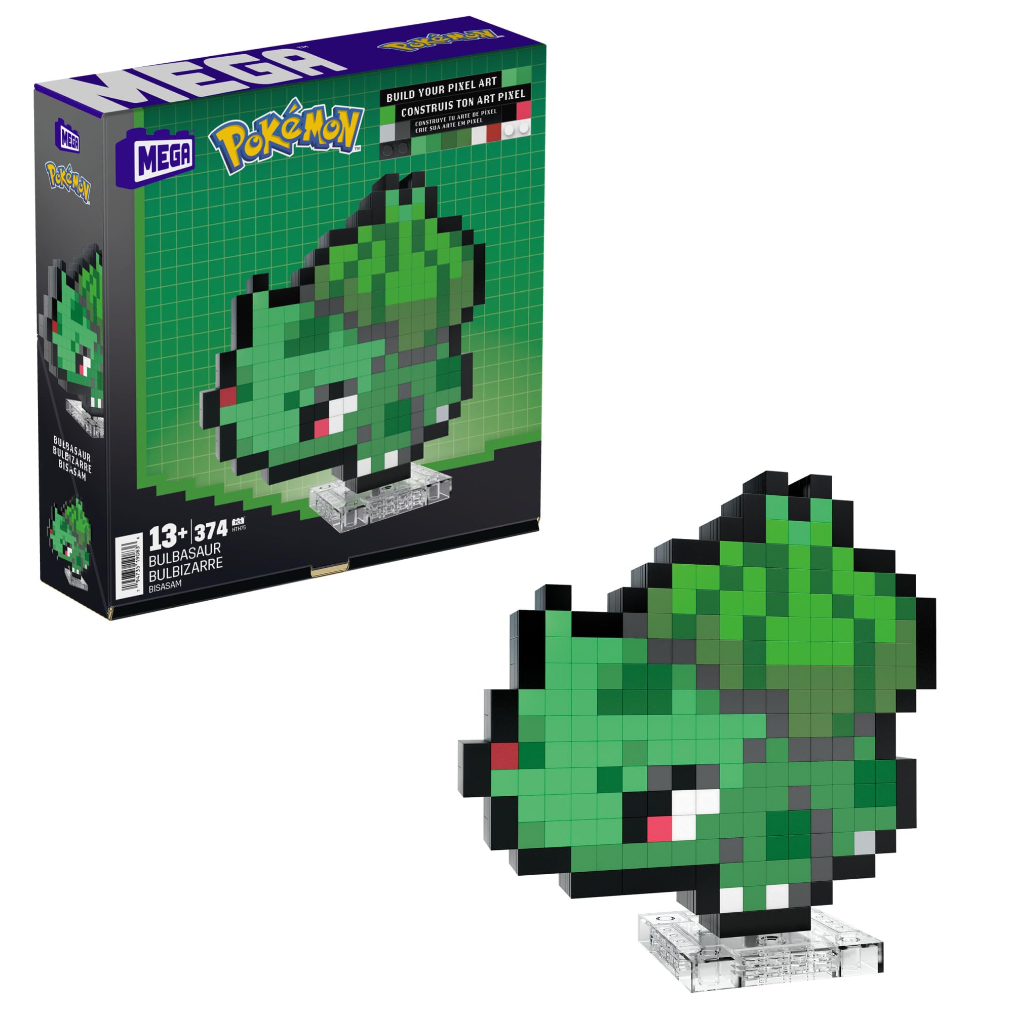 Mega Pokémon Pixel Art Bulbasaur 374 Bloques de construcción, Estilo Retro pixelado, decoración para coleccionistas, Juguete +13 años (HTH75)
