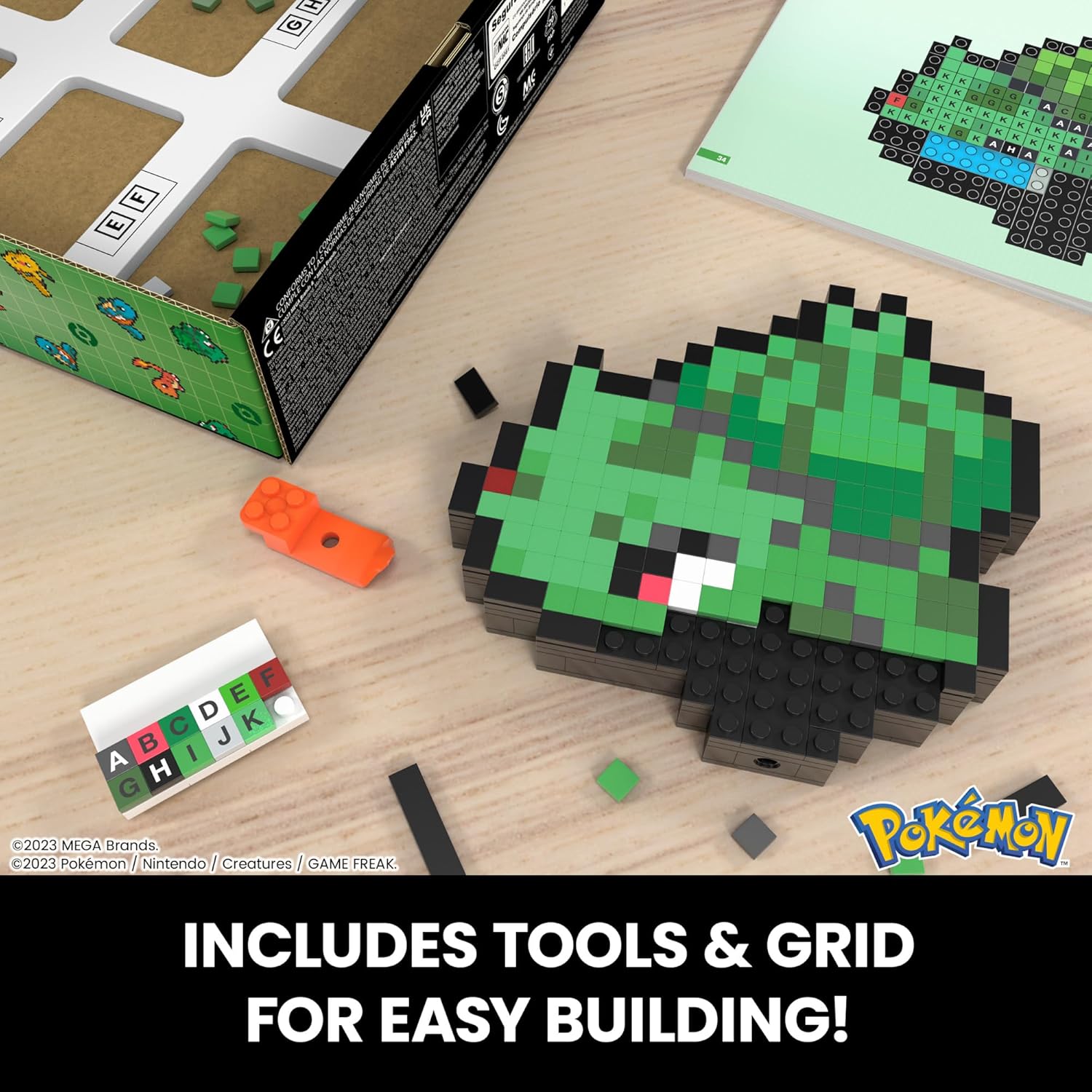Mega Pokémon Pixel Art Bulbasaur 374 Bloques de construcción, Estilo Retro pixelado, decoración para coleccionistas, Juguete +13 años (HTH75)