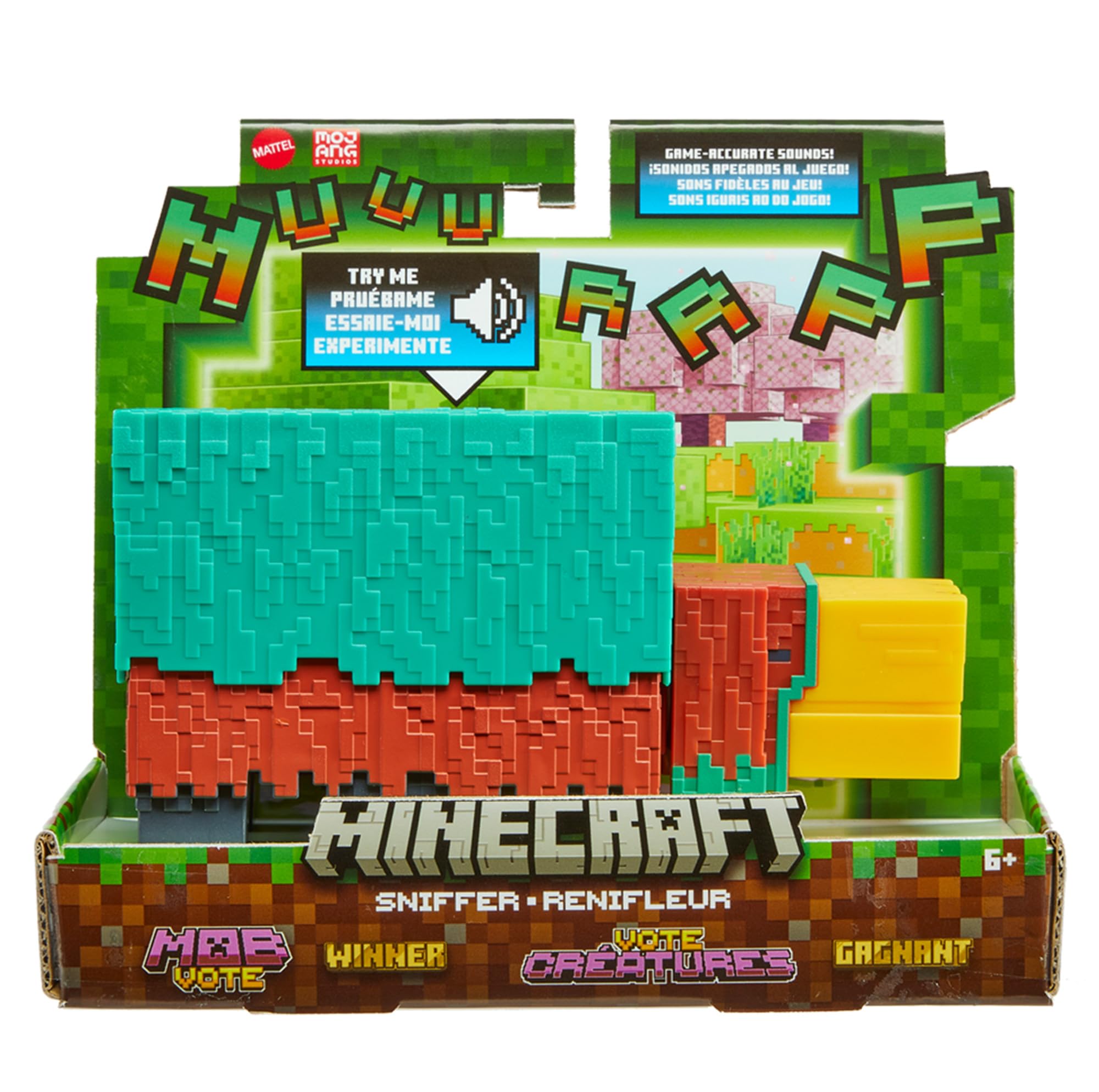 Minecraft Sniffer Action Figure with Game-Accurate Sounds, 3.25-inch Scale Collectible Toy, Pixelated Design, HXM85