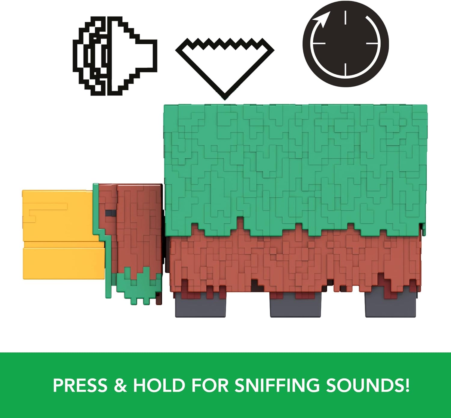 Minecraft Sniffer Action Figure with Game-Accurate Sounds, 3.25-inch Scale Collectible Toy, Pixelated Design, HXM85