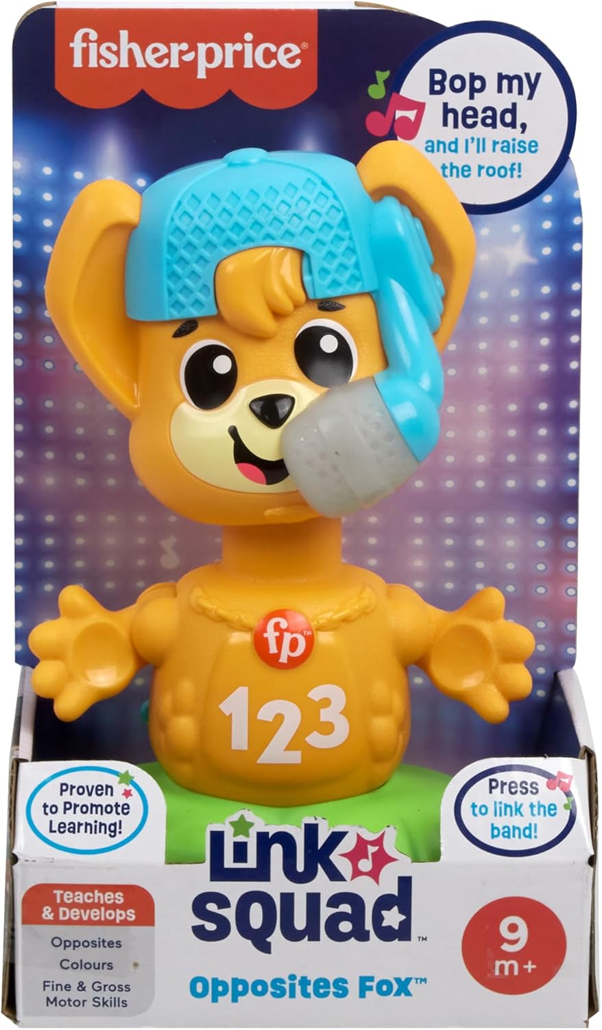Fisher-Price Baby Learning Toy Link Squad Opposites Fox with Music & Lights for Ages 9+ Months, UK English Version, Compatible Only with Link Squad Items, HYL20