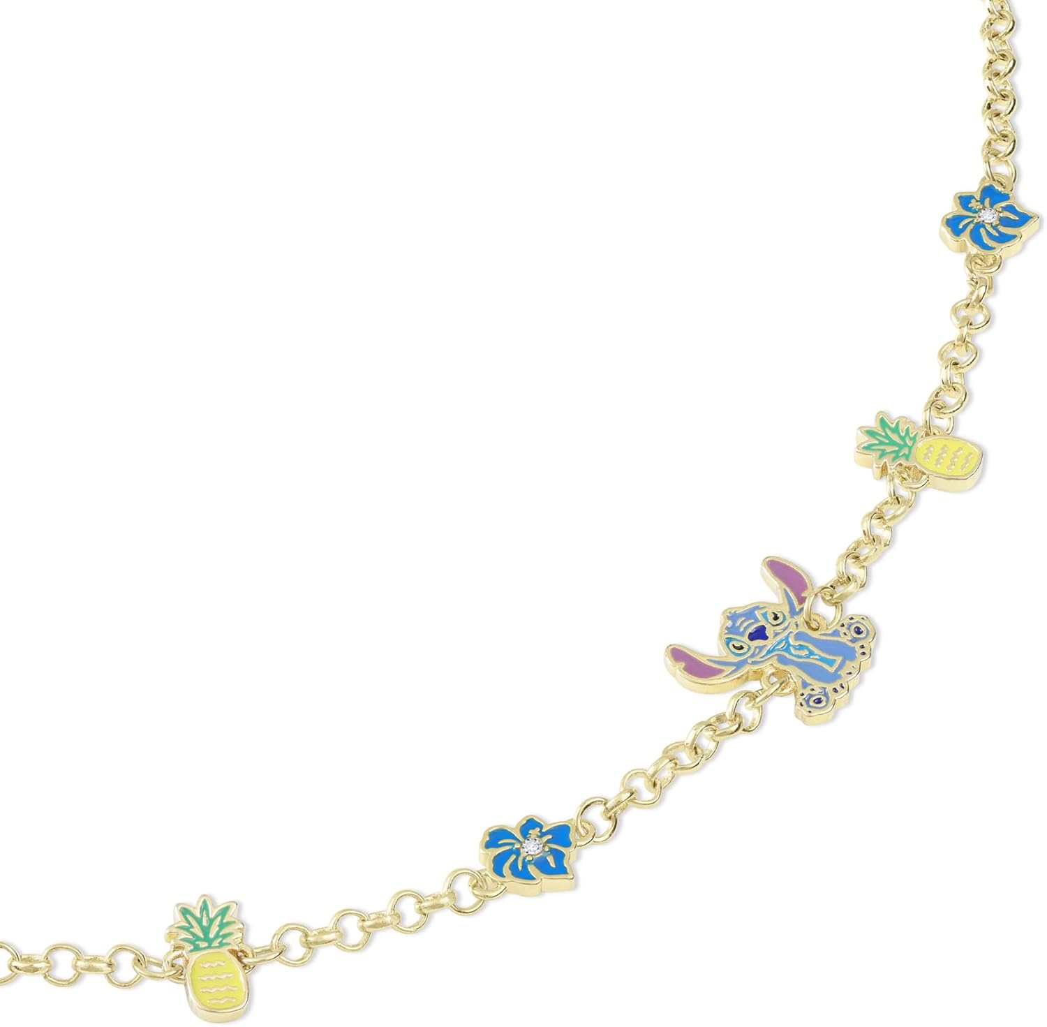Disney Meisjes Stitch ananas & bloem vergulde armband, Eén maat, Messing, Geen edelsteen