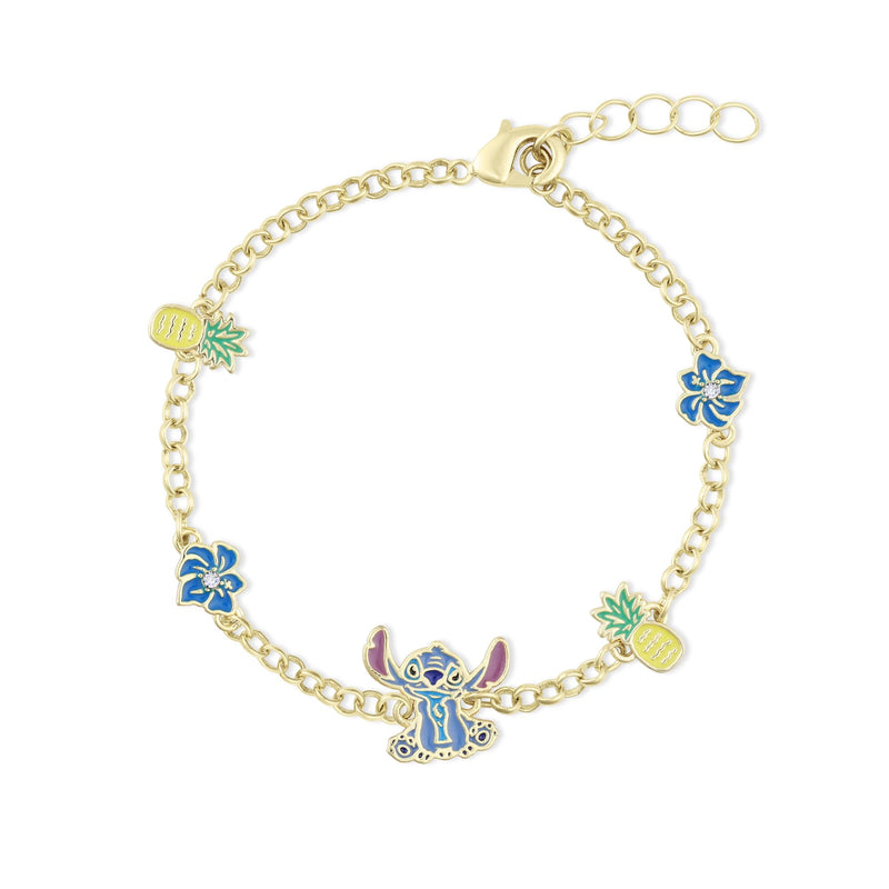 Disney Meisjes Stitch ananas & bloem vergulde armband, Eén maat, Messing, Geen edelsteen