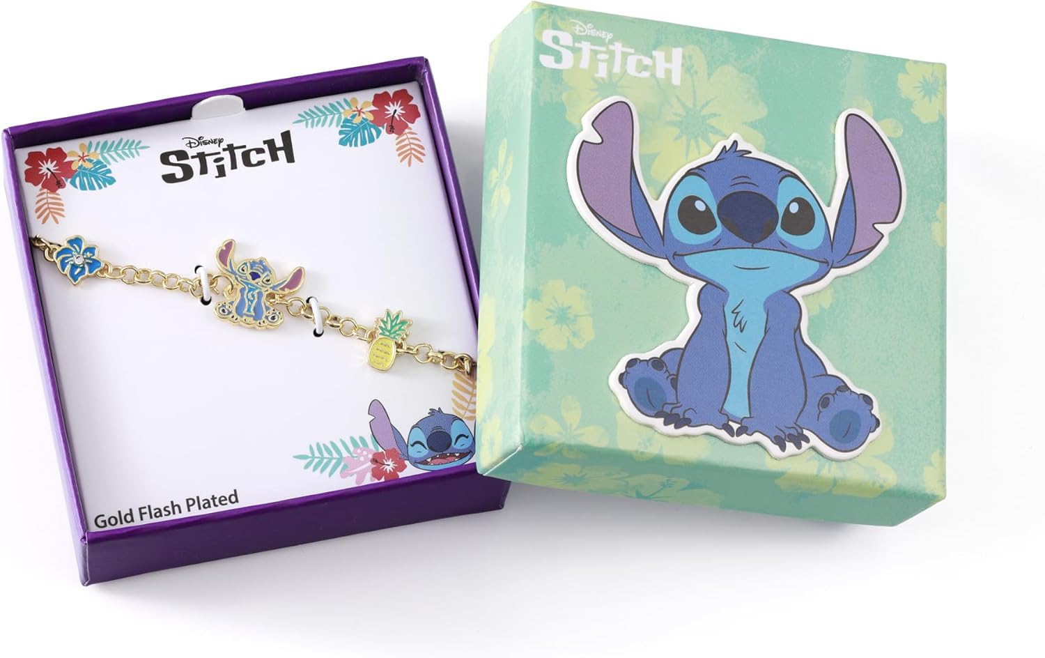 Disney Meisjes Stitch ananas & bloem vergulde armband, Eén maat, Messing, Geen edelsteen