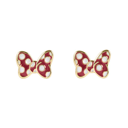 Minnie Mouse Girls Red Polka Dot Bow Gold Plated Stud Earrings
