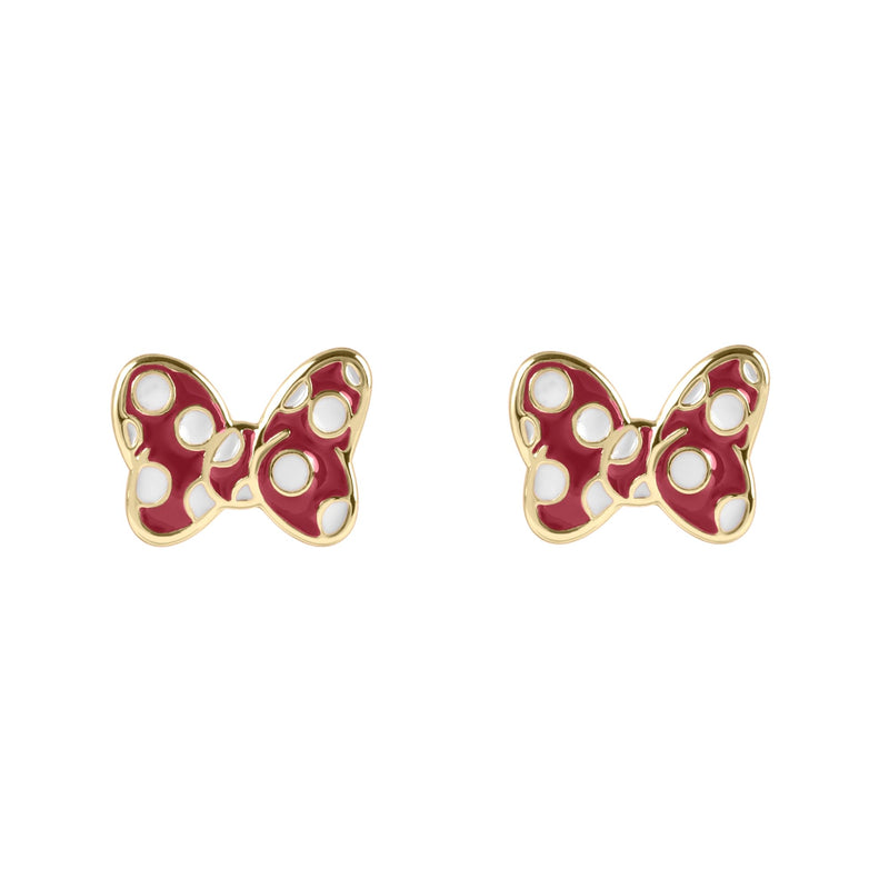 Minnie Mouse Girls Red Polka Dot Bow Gold Plated Stud Earrings