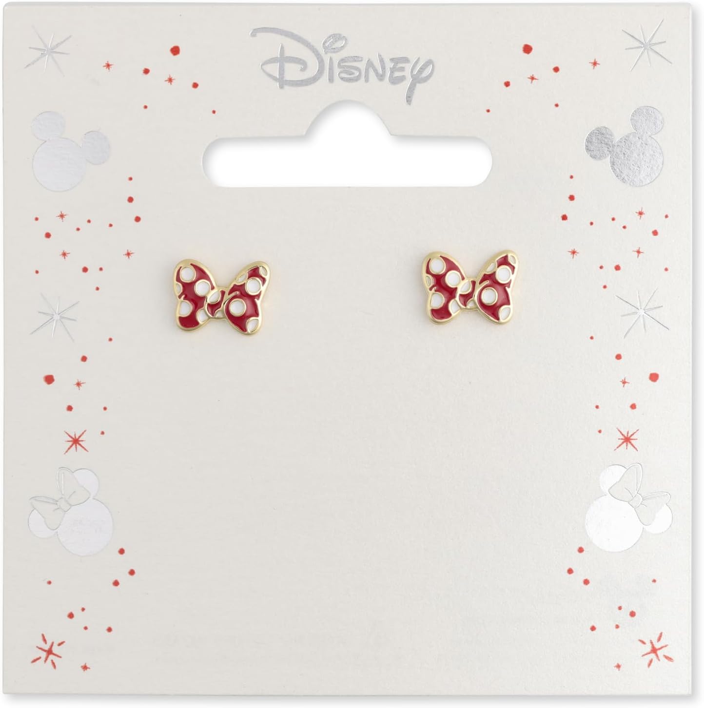 Minnie Mouse Girls Red Polka Dot Bow Gold Plated Stud Earrings