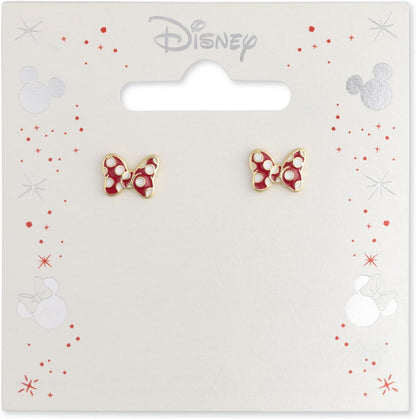 Minnie Mouse Girls Red Polka Dot Bow Gold Plated Stud Earrings